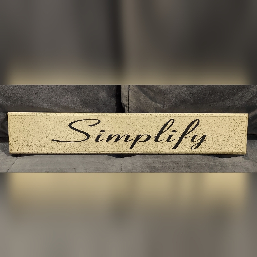 NWT " SIMPLIFY " WALL DECOR / ART DISTRESSED PAINT 24" HANGING WOOD WALL PLAQUE